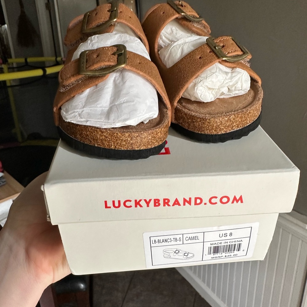Lucky Brand Toddler Tan Suede Double-Buckle Sandals - Picture 3 of 6